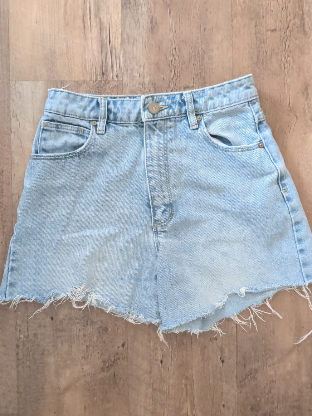 Abrand Light Blue High-Rise Frayed Denim Shorts
